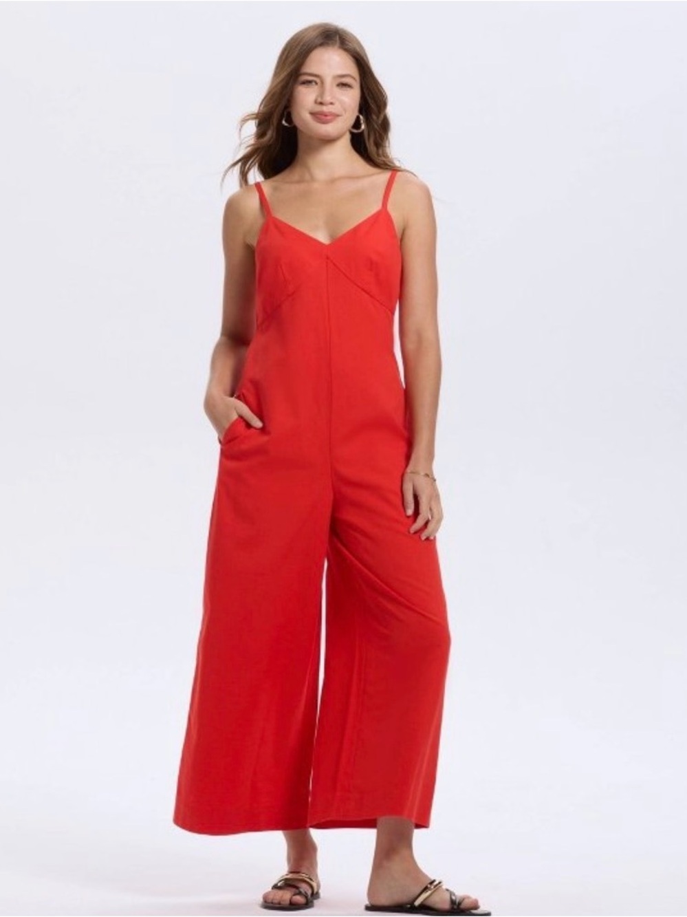 a new day Red Wide-Leg Spaghetti Strap Jumpsuit